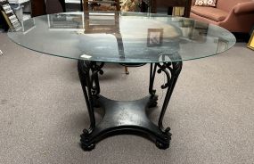 Modern Metal Pedestal Glass Top Breakfast Table