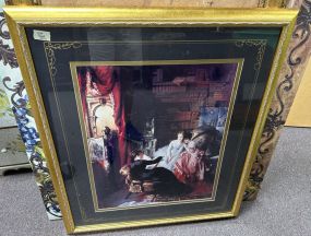 Gold Gilt Framed Print of Ladies in Library