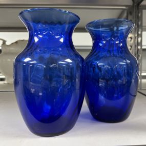 Two Blue Glass Vases