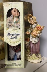 Old Lady Ceramic Figurine and Princess Collection Porcelain Doll