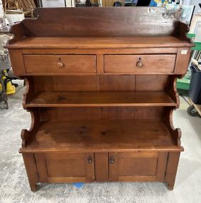 Primitive Style Pine Cupboard Hutch