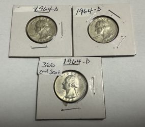 Three 1964-D Washington Quarters