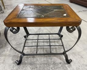 Oak and Stone Style Side Lamp Table