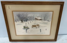 B. Burnmoter Signed 1980 Snowy Watercolor