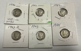 1936, 1941, 1942, 1942-D, 1943, and 1944 Mercury Dimes