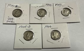 1935-S, 1942, 1943, 1944-D, and 1944 Mercury Dimes