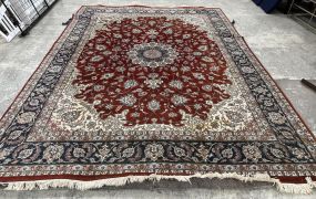 9' x 12' Red and Blue Persian Wool Area Rug