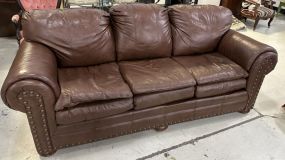 Dark Red Three Cushion Vinyl Leather Sofa