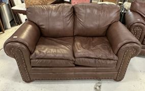 Dark Red Two Cushion Vinyl Leather Love Seat