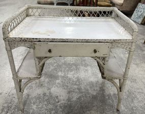 Vintage White Wicker Writing Desk