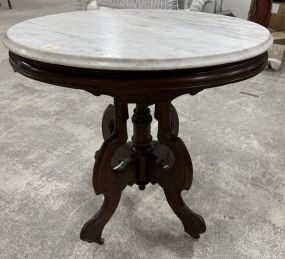 Mahogany Victorian Style Marble Oval Parlor Table