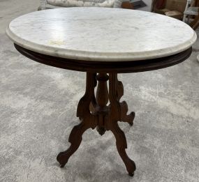 Mahogany Victorian Style Marble Oval Parlor Table