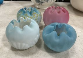 Four Satin Glass Rose Bowls