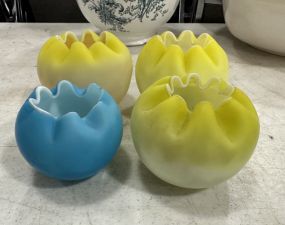 Four Satin Glass Rose Bowls