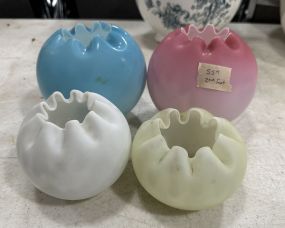 Four Satin Glass Rose Bowls