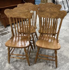 Four Reproduction Pressed Oak Side Chairs