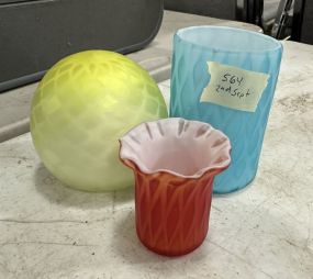 Three Murano Style Glass Vases and Paper Weight
