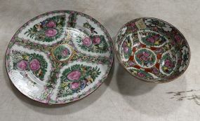 Japanese Rose Famillie Porcelain Charger and Bowl