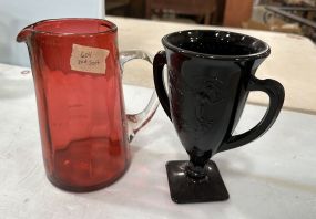 Black Onyx Urn and Pink Glass Pitcher