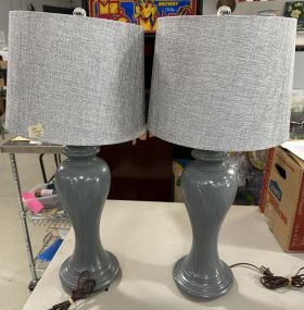 Pair of Grey Painted Glass Vase Lamps