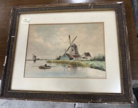 Signed Watercolor of Mills