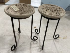 Two Metal Stand Ceramic Candle Holders