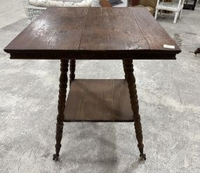 Vintage Oak Square Parlor Lamp Table