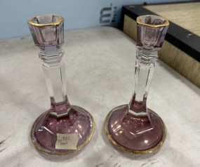 Pair of Italy Purple Glass Candle Holders
