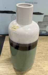 Green, Navy, and White Ceramic Vase