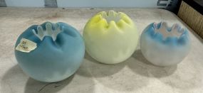 Three Satin Glass Rose Bowls