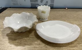 Westmoreland Milk Glass Bowl, Compote, and Plate