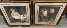 Pair of Gold Framed Prints of Girl and Man
