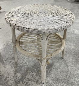Round White Wicker Side Table
