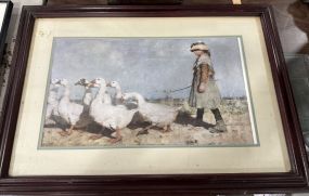 Guthrie 1883 Print of Girl and Ducks