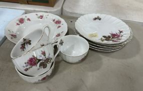 Porcelain Luncheon Plates, Cups, and Bowl