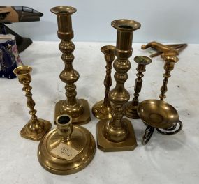 Group of Brass Candle Holders