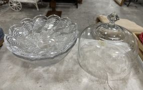 Heavy Glass Center Bowl and Etched Lid