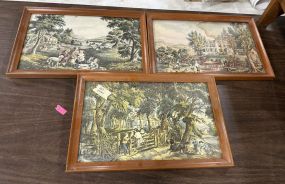 Three Vintage Framed Colonial Style Prints