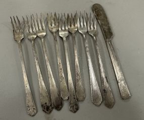 Lady Ester Silver Plate Cocktail Forks and Butter Knife