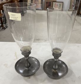 Two Metal Glass Shaded Candle Holders