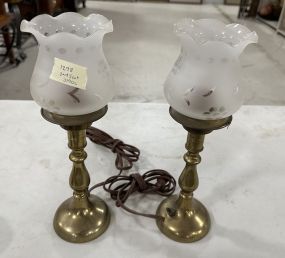 Pair of Brass Frosted Shade Candle Stick Lamps