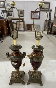 Pair of Brass Urn Lamps