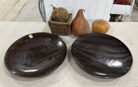 Decorative Red Chargers, Baskets and Fake Fruit