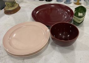 Ceramic Brown Plates and Bowl, and Trays