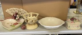 Heart Shaped Pin Box, Ceramic Bowl, Plant Holder, Painted egg, Heart Shaped Dish, Fan Decorated with Roses