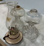 Two Glass Oil Lamp and Pottery Oil Lamp