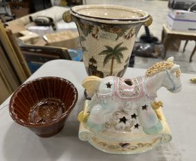 Ceramic Age Crackle Vase, Ceramic Mold, and Ceramic Rocking Horse