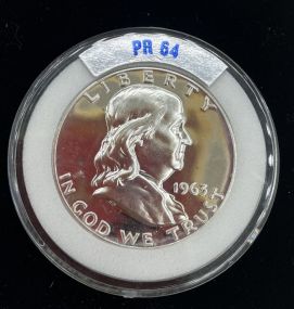 1963 PR64 Shiny Franklin Half Dollar in Case