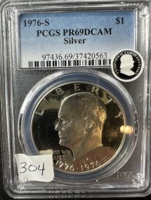 1976-S Graded PR69DCAM Esenhower Silver Cameo Dollar in Original Protective Case