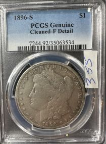 1896-S Graded Morgan Silver Dollar Genuine Cleaned-F Detail